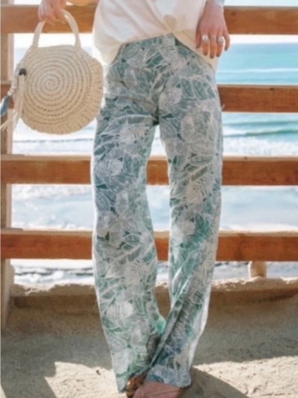 O'Neill Johnny Beach Surfer Palm Tropical Leaf Print Wide-Leg Relaxed Fit Pants